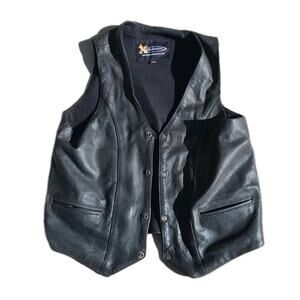 X Element Advanced Motorcycle Black Leather Vest XL Snap Close Biker